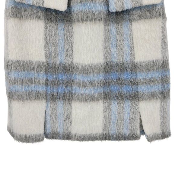 Versona Wool Blend Blue White Plaid Fuzzy Mini Skirt Sz 0 Old Money Soft Girl - Picture 6 of 9